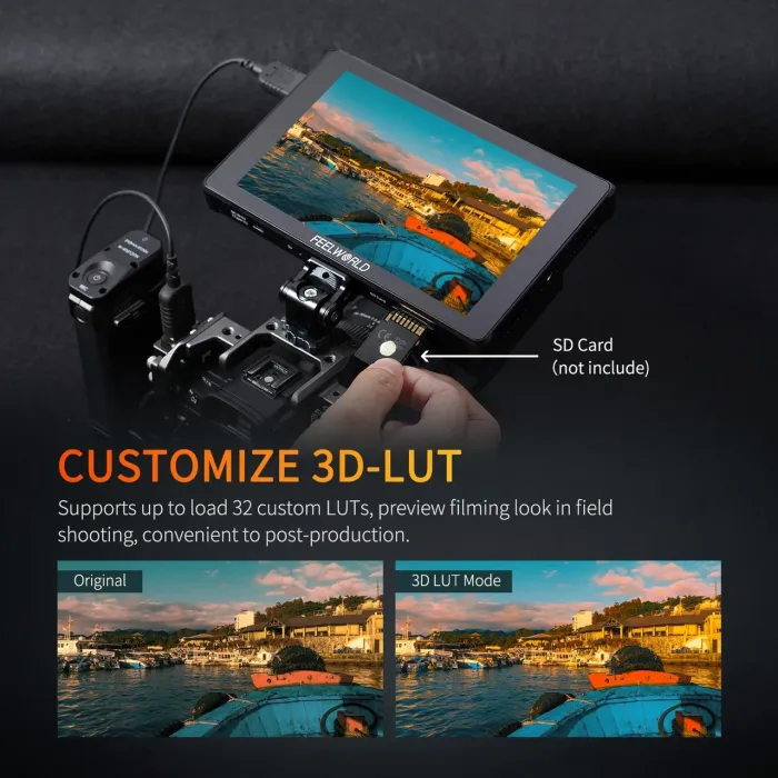 Накамерний монітор, дисплей FeelWorld 7" дюймовий F7 PLUS, 1200 cd/m2, 4K, 3D LUT
