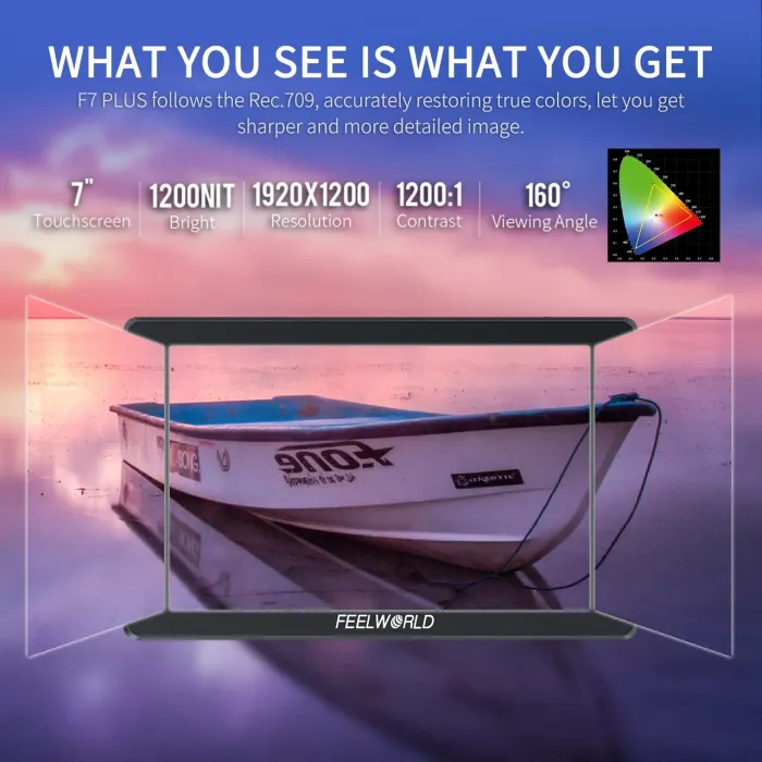 Накамерний монітор, дисплей FeelWorld 7" дюймовий F7 PLUS, 1200 cd/m2, 4K, 3D LUT
