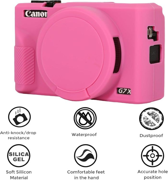 Захисний силіконовий чохол із кришкою для фотоапаратів CANON G7X Mark III — рожевий