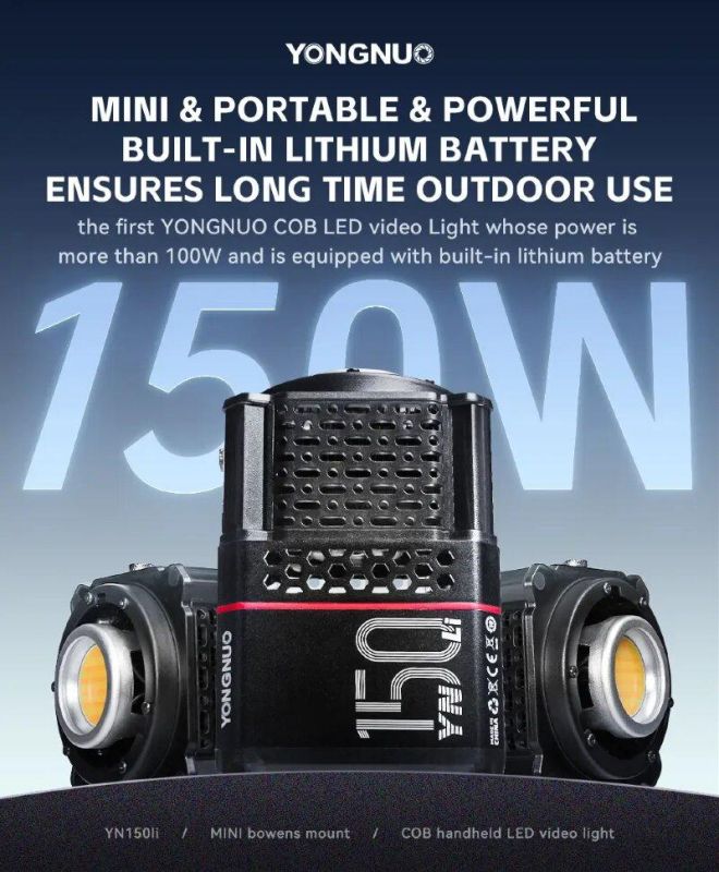 LED-світло, освітлювач, студійне світло Yongnuo YN150Li (2700-6500K) з вбудованим акумулятором на 2500 ma