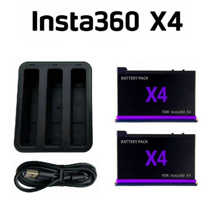Комплект: зарядний пристрій для 3 акумуляторів Insta360 X4 + 2 акумулятор
