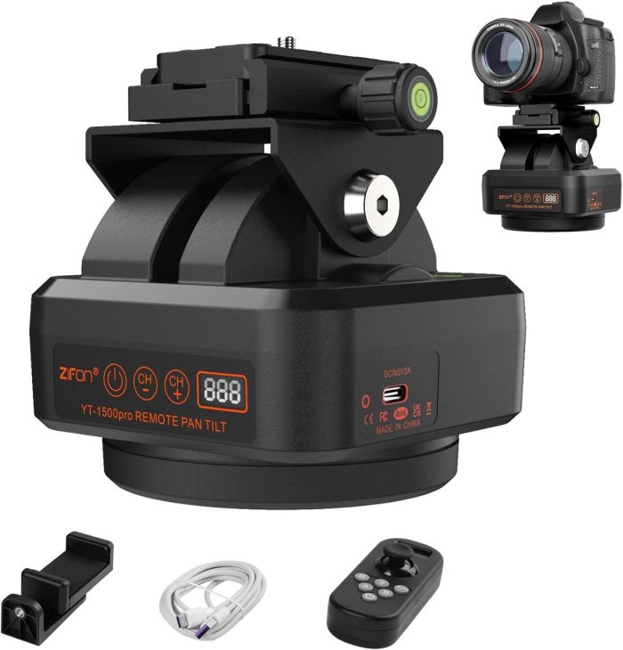 Обертовий моторизований штатив — головка з пультом керування YT-1500 PRO від Zifon для фотоапаратів і камер (2.2 кг, IP66)